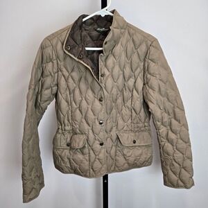 Eddie Bauer Womens Quilted Goose 550 Down Barn Chore Jacket Beige Pockets Small
